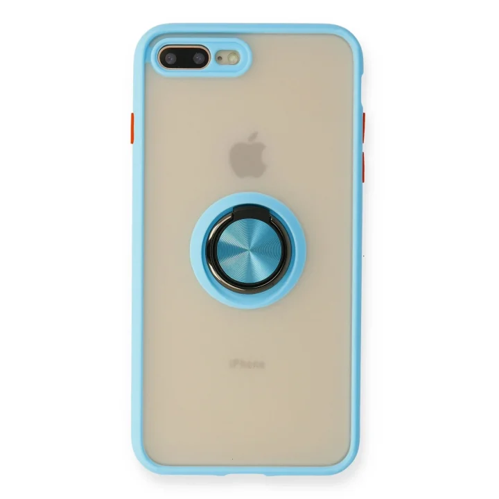 Mey İthalat®  iPhone 7 Plus Kılıf Montreal Yüzüklü Silikon Kapak - Buz Mavi