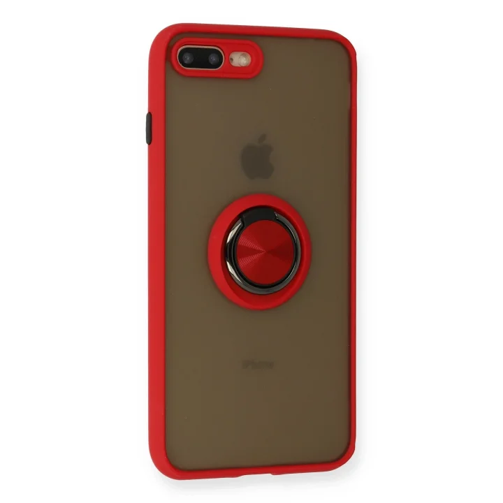 Mey İthalat®  iPhone 7 Plus Kılıf Montreal Yüzüklü Silikon Kapak - Kırmızı
