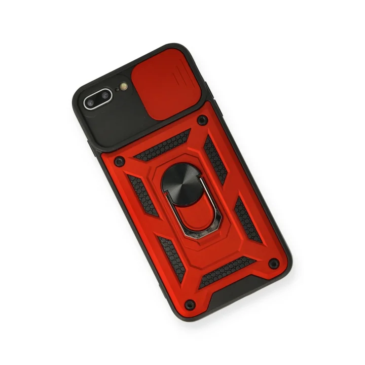 Mey İthalat®  iPhone 7 Plus Kılıf Pars Lens Yüzüklü Silikon - Kırmızı
