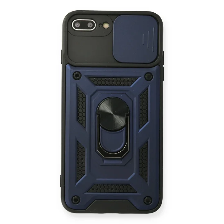 Mey İthalat®  iPhone 7 Plus Kılıf Pars Lens Yüzüklü Silikon - Lacivert