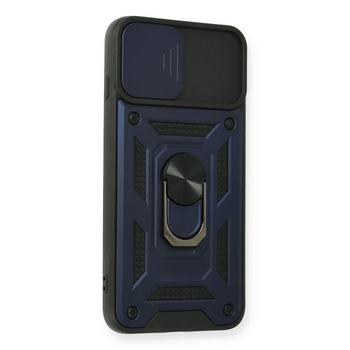 Mey İthalat®  iPhone 7 Plus Kılıf Pars Lens Yüzüklü Silikon - Lacivert