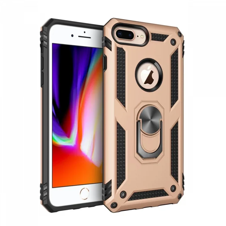 Mey İthalat®   iPhone 7 Plus Kılıf Sofya Yüzüklü Silikon Kapak - Gold