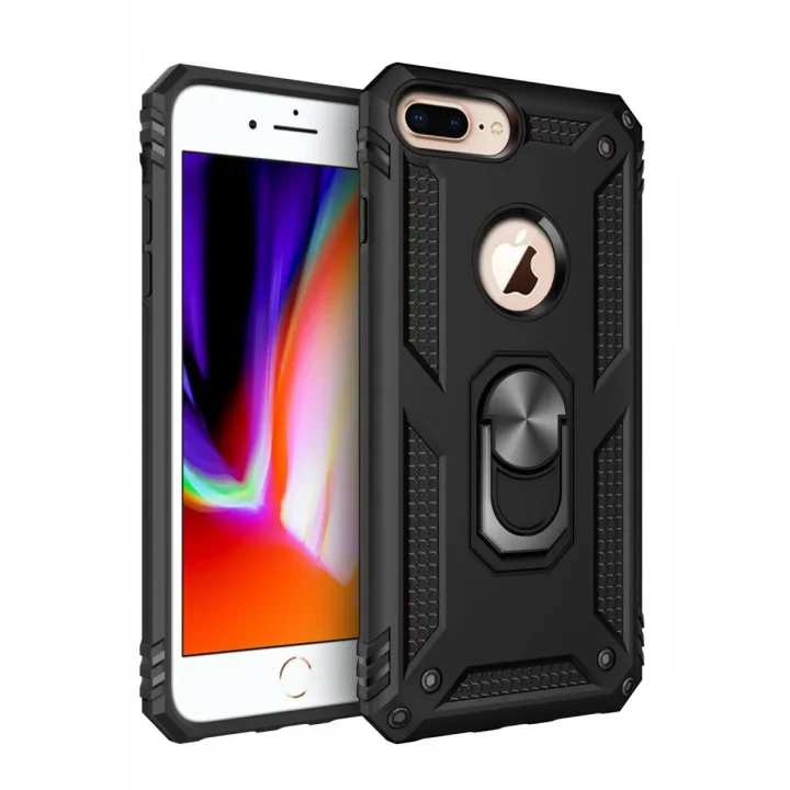 Mey İthalat®   iPhone 7 Plus Kılıf Sofya Yüzüklü Silikon Kapak - Siyah