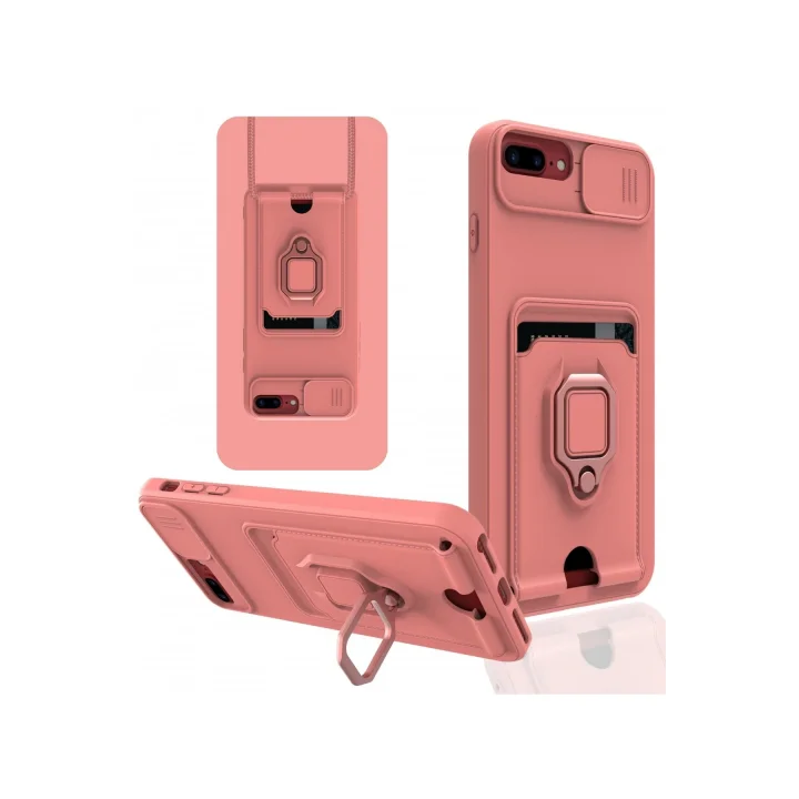 Mey İthalat®   iPhone 7 Plus Kılıf Zuma Kartvizitli Yüzüklü Silikon - Pembe