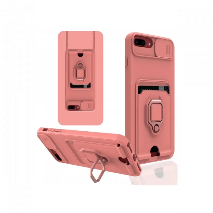 Mey İthalat®   iPhone 7 Plus Kılıf Zuma Kartvizitli Yüzüklü Silikon - Pembe