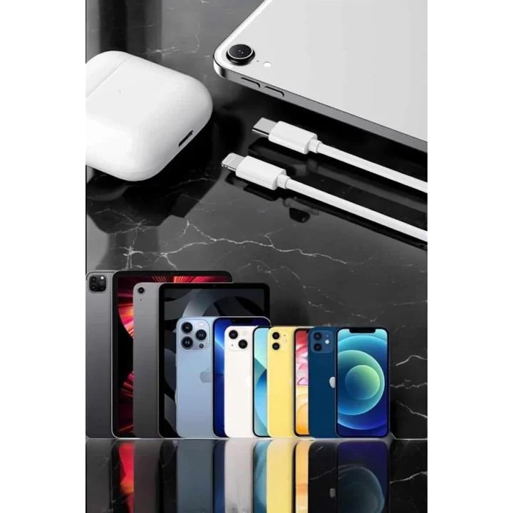 Mey İthalat® Iphone Uyumlu İOS Uyumlu Lightning Hızlı Şarj Tye C Lightning Şarj Kablosu