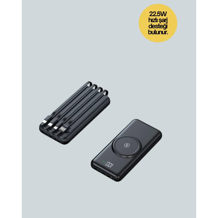 Mey İthalat® iPhone ve Android Uyumlu 10000mAh Powerbank – Hem Kablolu Hem Kablosuz