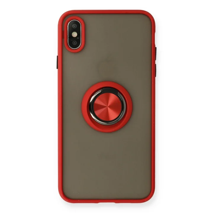 Mey İthalat®  iPhone X Kılıf Montreal Yüzüklü Silikon Kapak - Kırmızı