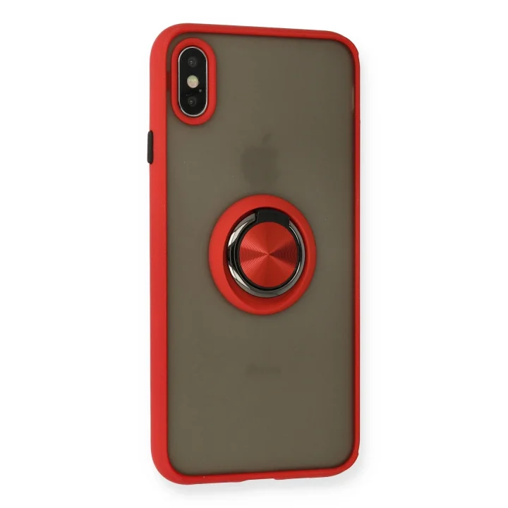 Mey İthalat®  iPhone X Kılıf Montreal Yüzüklü Silikon Kapak - Kırmızı