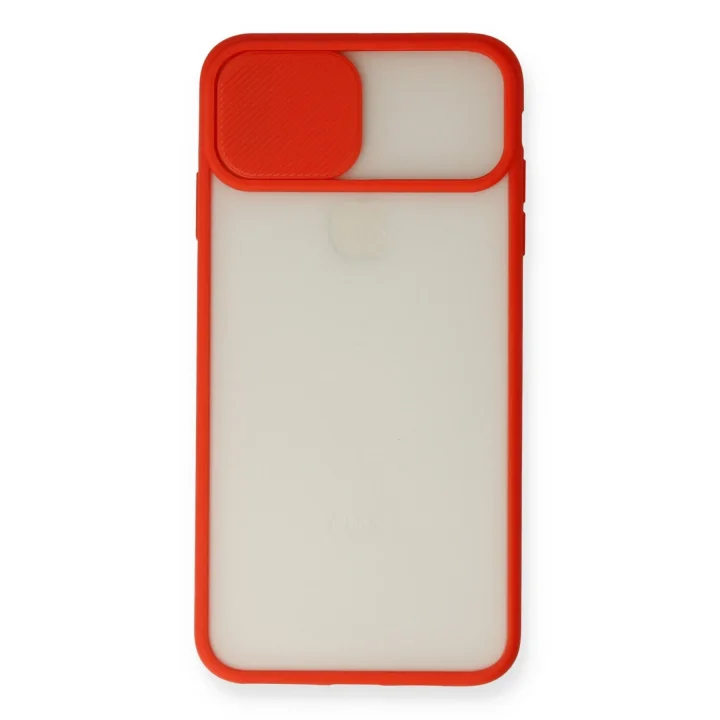 Mey İthalat®   iPhone X Kılıf Palm Buzlu Kamera Sürgülü Silikon - Kırmızı