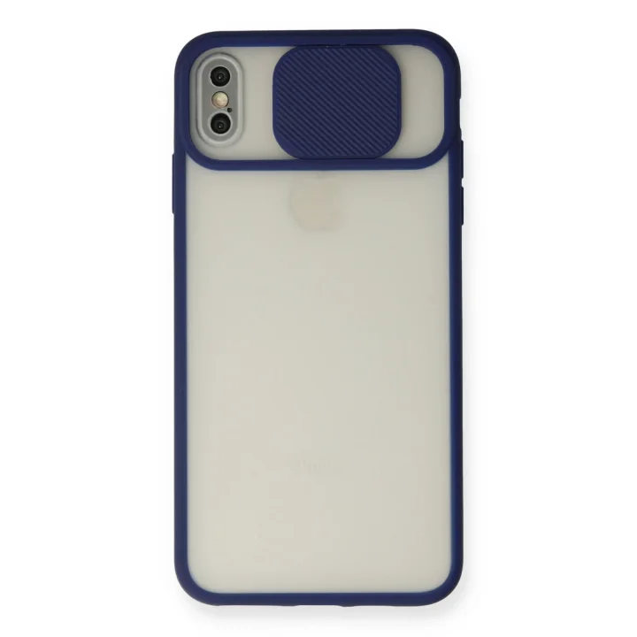 Mey İthalat®   iPhone X Kılıf Palm Buzlu Kamera Sürgülü Silikon - Lacivert