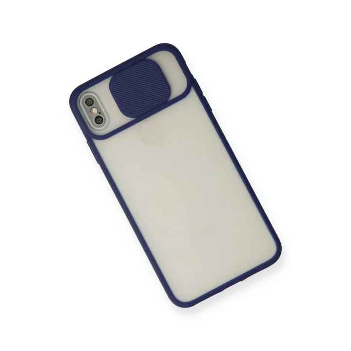 Mey İthalat®   iPhone X Kılıf Palm Buzlu Kamera Sürgülü Silikon - Lacivert
