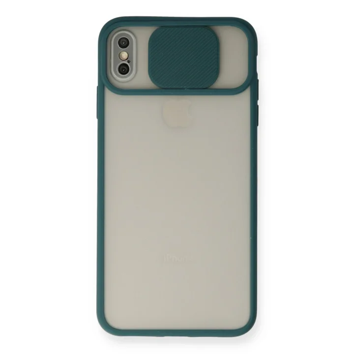Mey İthalat®   iPhone X Kılıf Palm Buzlu Kamera Sürgülü Silikon - Yeşil