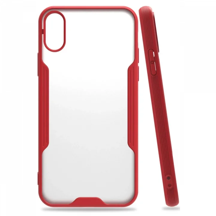 Mey İthalat®   iPhone X Kılıf Platin Silikon - Kırmızı
