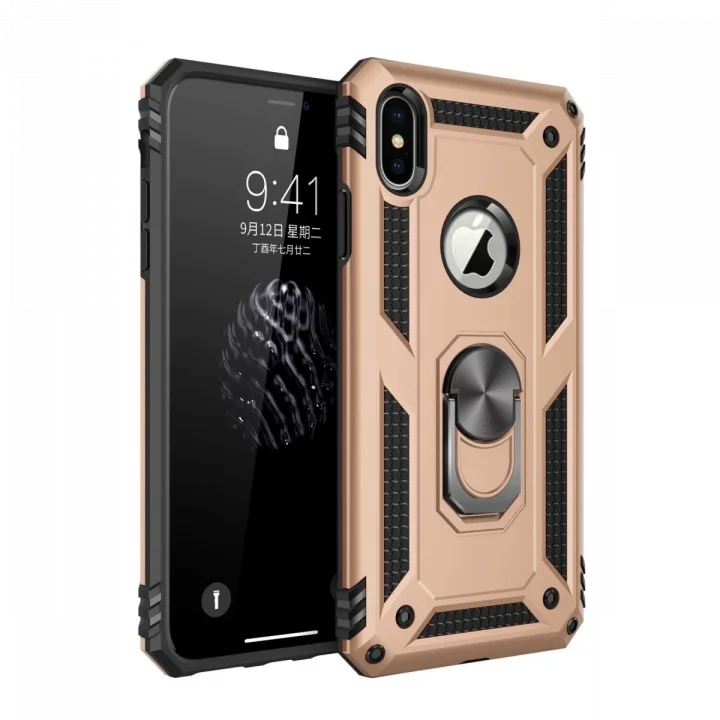 Mey İthalat®   iPhone X Kılıf Sofya Yüzüklü Silikon Kapak - Gold