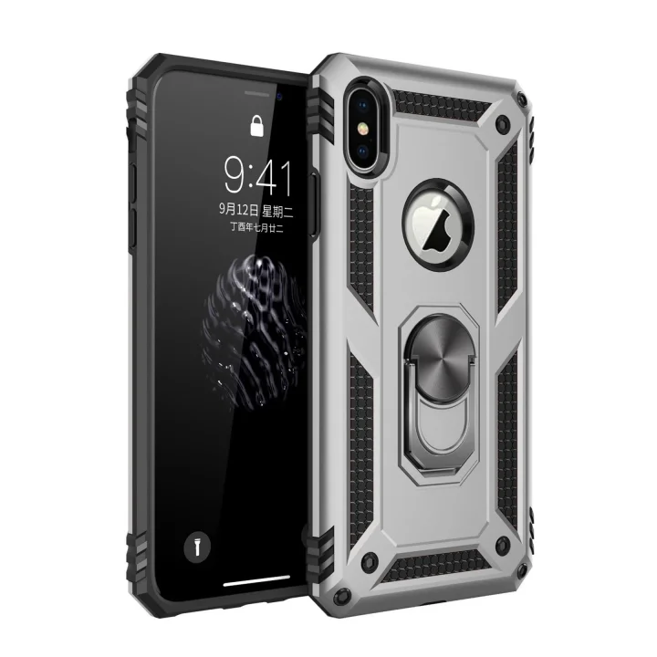 Mey İthalat®   iPhone X Kılıf Sofya Yüzüklü Silikon Kapak - Gümüş