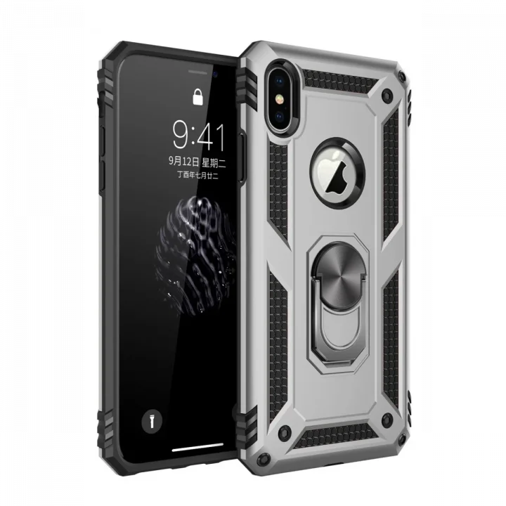 Mey İthalat®   iPhone X Kılıf Sofya Yüzüklü Silikon Kapak - Gümüş