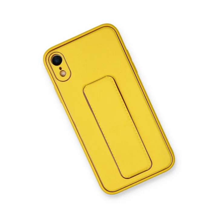 Mey İthalat®   iPhone XR Kılıf Coco Deri Standlı Kapak - Sarı