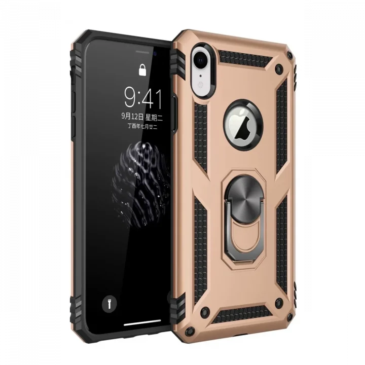 Mey İthalat®   iPhone XR Kılıf Sofya Yüzüklü Silikon Kapak - Gold