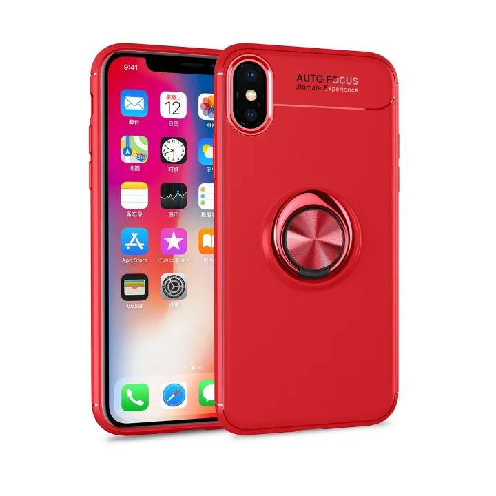 Mey İthalat®   iPhone XS Kılıf Range Yüzüklü Silikon - Kırmızı