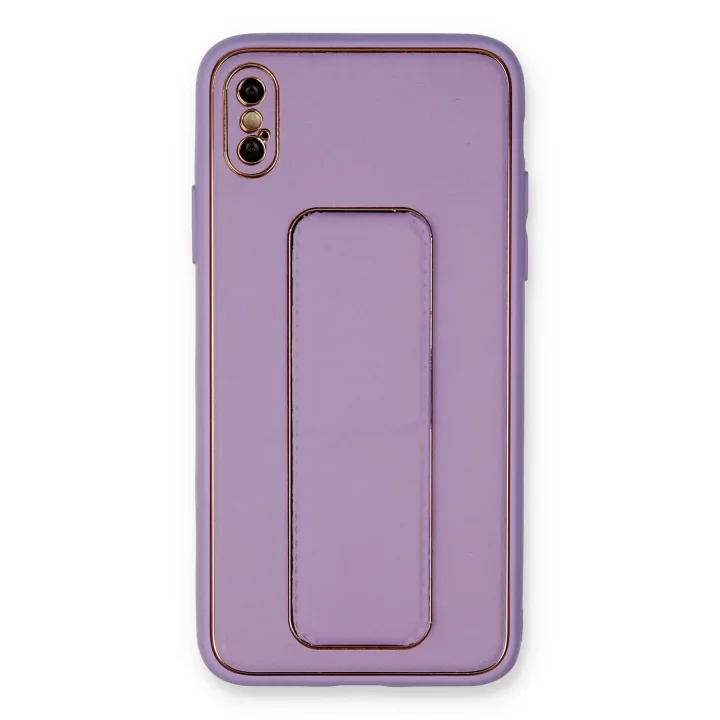 Mey İthalat®   iPhone XS Max Kılıf Coco Deri Standlı Kapak - Koyu Lila