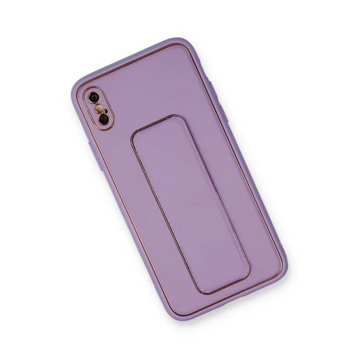 Mey İthalat®   iPhone XS Max Kılıf Coco Deri Standlı Kapak - Koyu Lila