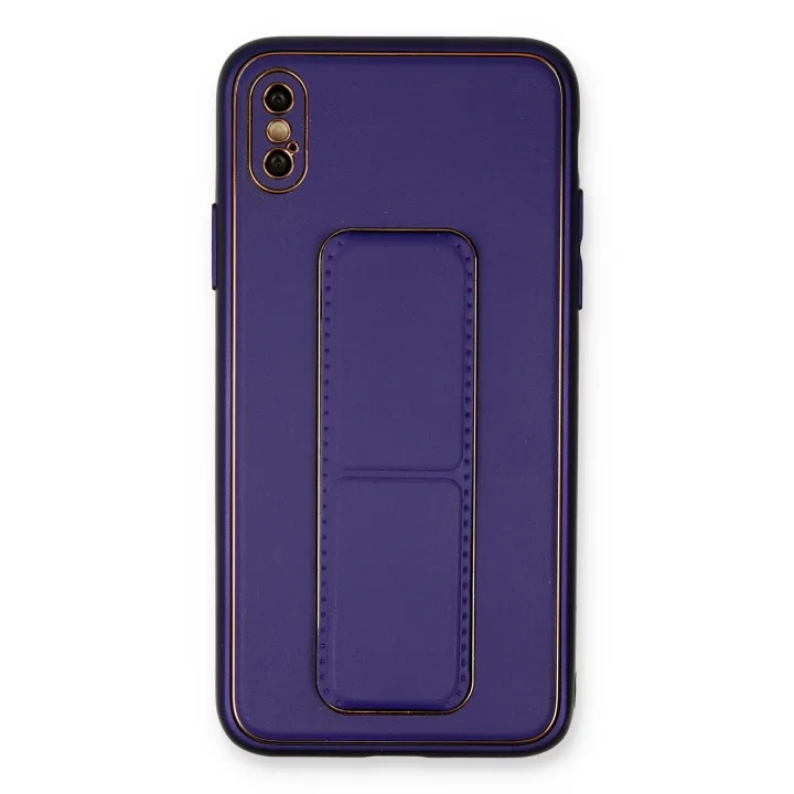 Mey İthalat®   iPhone XS Max Kılıf Coco Deri Standlı Kapak - Mor