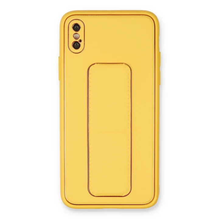 Mey İthalat®   iPhone XS Max Kılıf Coco Deri Standlı Kapak - Sarı