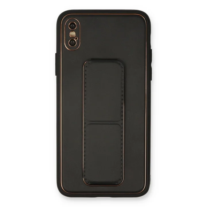 Mey İthalat®   iPhone XS Max Kılıf Coco Deri Standlı Kapak - Siyah