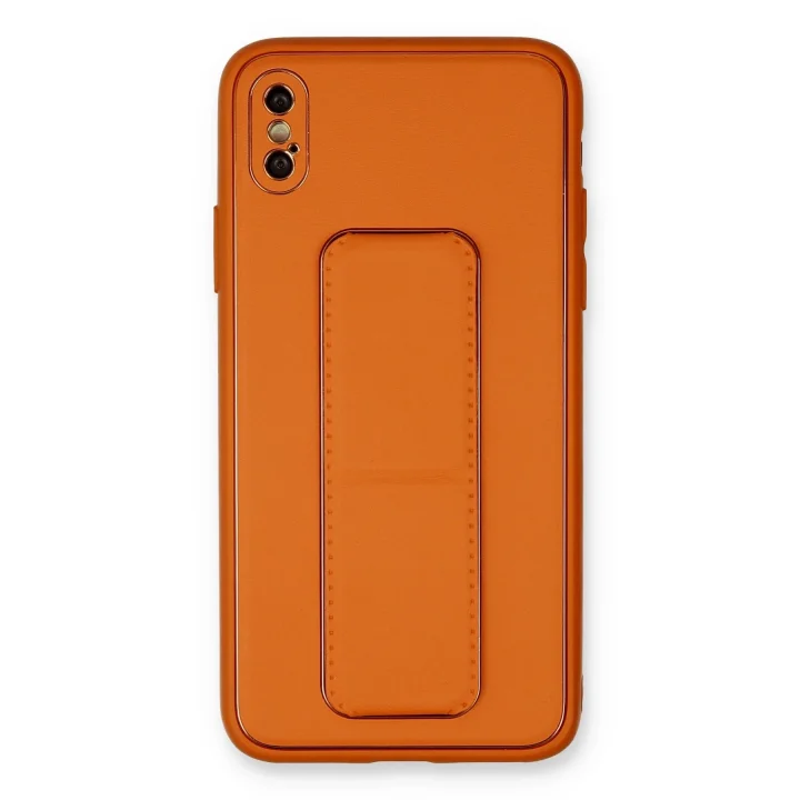 Mey İthalat®   iPhone XS Max Kılıf Coco Deri Standlı Kapak - Turuncu
