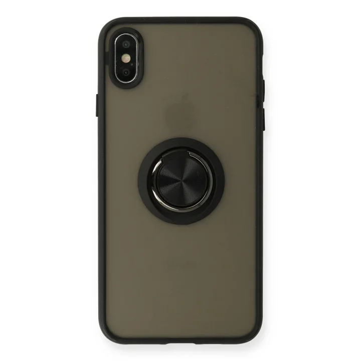 Mey İthalat®  iPhone XS Max Kılıf Montreal Yüzüklü Silikon Kapak - Siyah