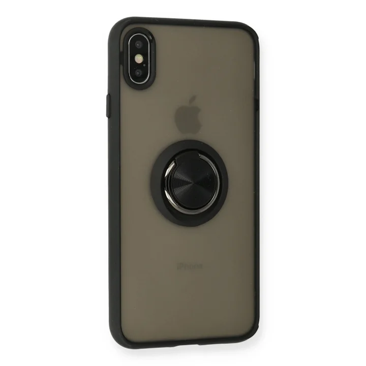 Mey İthalat®  iPhone XS Max Kılıf Montreal Yüzüklü Silikon Kapak - Siyah