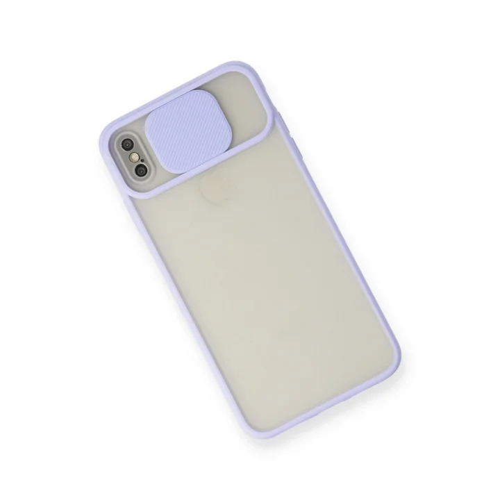 Mey İthalat®  iPhone XS Max Kılıf Palm Buzlu Kamera Sürgülü Silikon - Lila