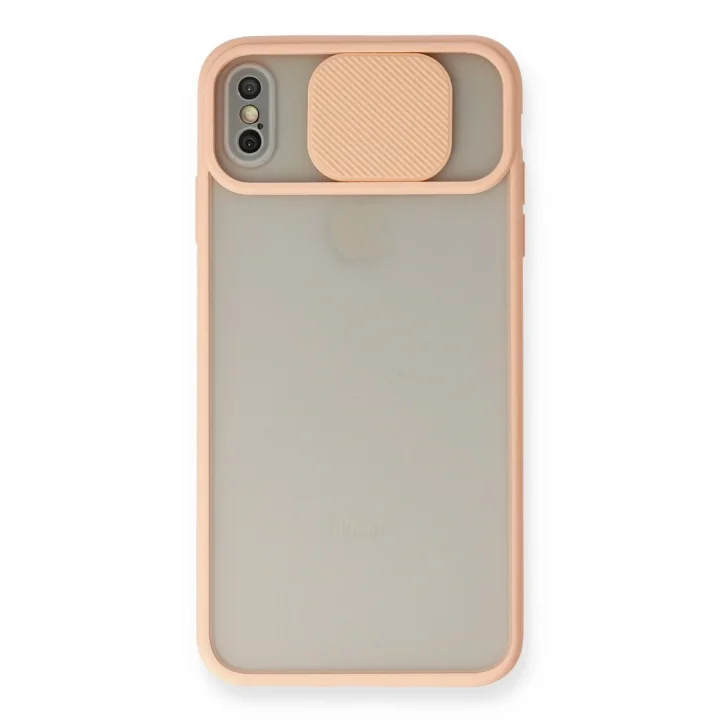 Mey İthalat®  iPhone XS Max Kılıf Palm Buzlu Kamera Sürgülü Silikon - Pembe