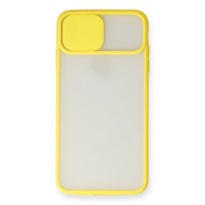 Mey İthalat®  iPhone XS Max Kılıf Palm Buzlu Kamera Sürgülü Silikon - Sarı