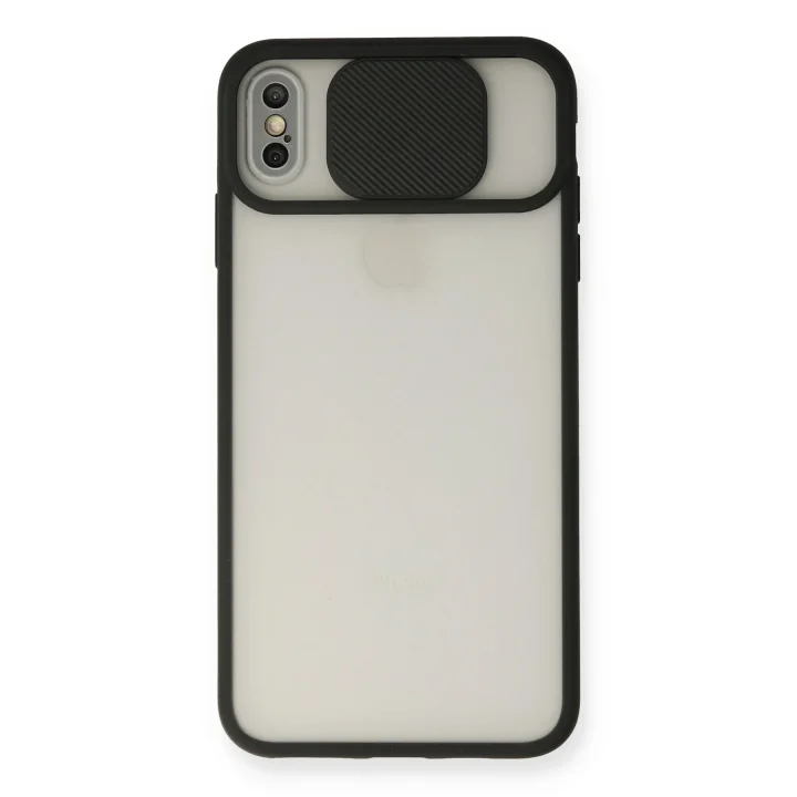 Mey İthalat®  iPhone XS Max Kılıf Palm Buzlu Kamera Sürgülü Silikon - Siyah