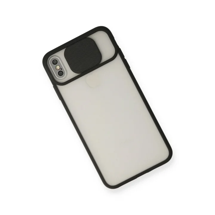 Mey İthalat®  iPhone XS Max Kılıf Palm Buzlu Kamera Sürgülü Silikon - Siyah