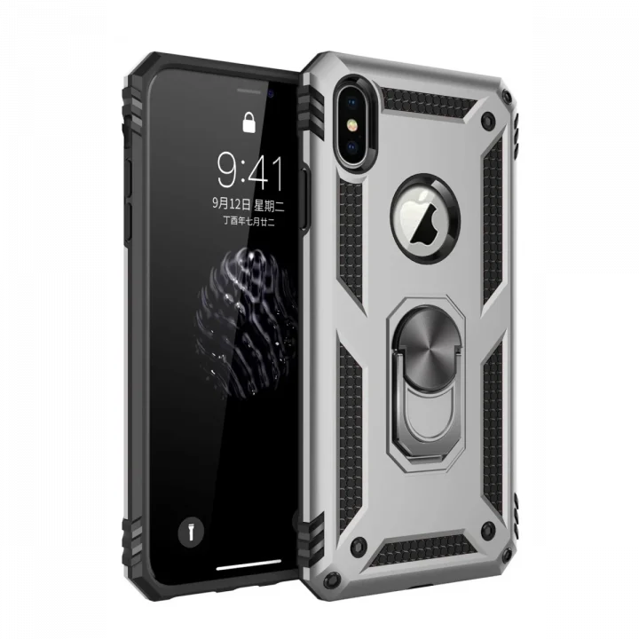 Mey İthalat®   iPhone XS Max Kılıf Sofya Yüzüklü Silikon Kapak - Gümüş