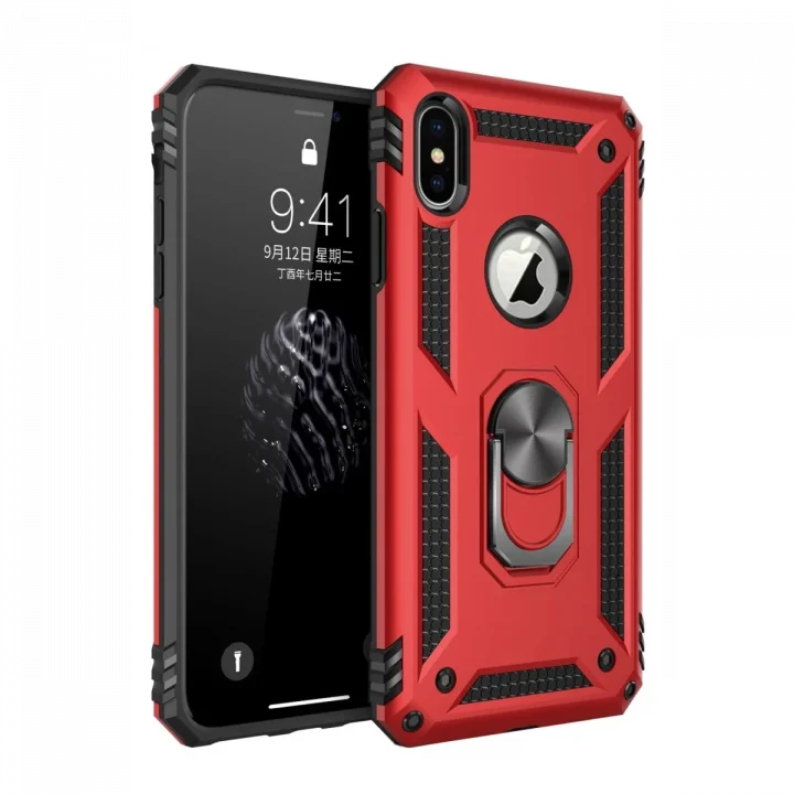Mey İthalat®   iPhone XS Max Kılıf Sofya Yüzüklü Silikon Kapak - Kırmızı