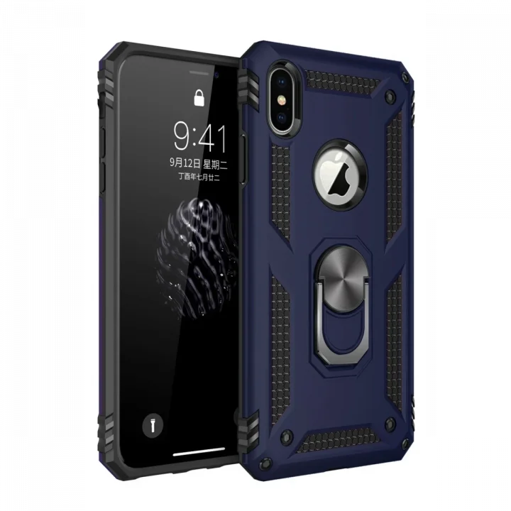 Mey İthalat®   iPhone XS Max Kılıf Sofya Yüzüklü Silikon Kapak - Lacivert
