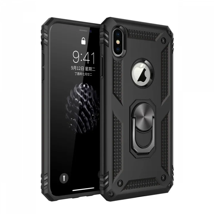 Mey İthalat®   iPhone XS Max Kılıf Sofya Yüzüklü Silikon Kapak - Siyah