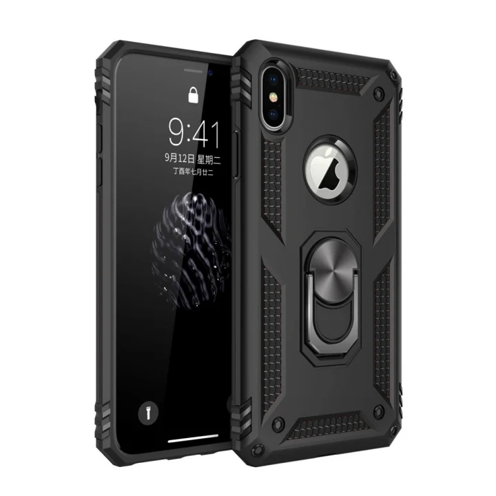 Mey İthalat®   iPhone XS Max Kılıf Sofya Yüzüklü Silikon Kapak - Siyah