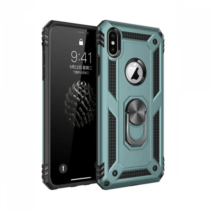 Mey İthalat®   iPhone XS Max Kılıf Sofya Yüzüklü Silikon Kapak - Yeşil