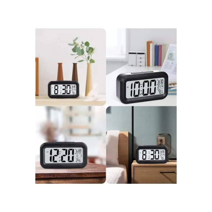 Mey İthalat® Işıklı Dereceli Masa Ofis Saati Alarmlı Termometre Takvim Çalar Saat