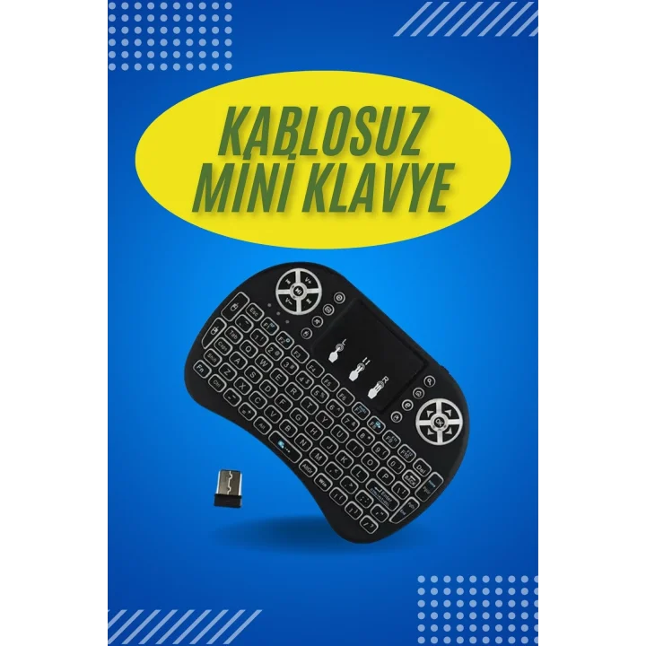 Mey İthalat® Işıklı Kablosuz Mini Klavye ve Dokunmatik Mouse Seti Türkçe Kablosuz