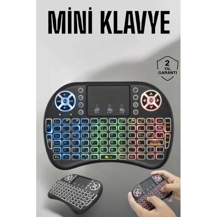 Mey İthalat® Işıklı Kablosuz Mini Q Klavye Tüm Cihazlara Uyumlu