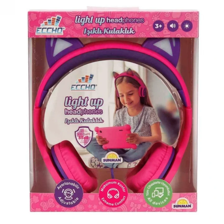 Mey İthalat® Işıklı Kedi Kulaklı Kablolu Kulak Üstü Kulaklık