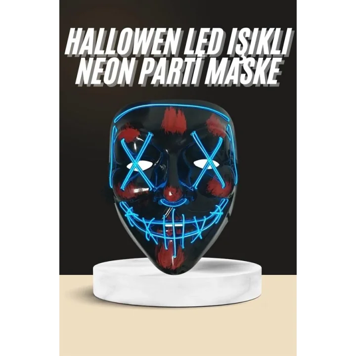 Mey İthalat® Işıklı Led Maske Parti Eğlence Maskesi Hallowen Neon Maske