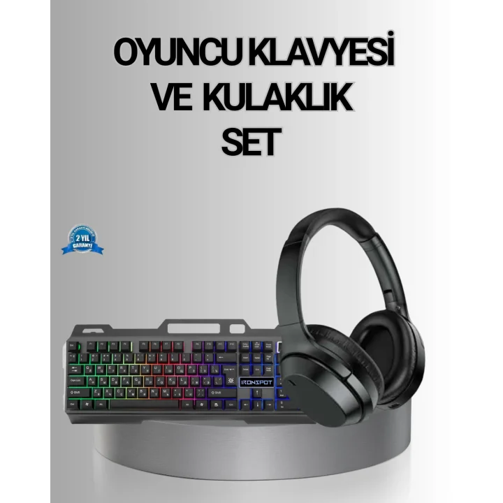 Mey İthalat® Işıklı  Klavye Mouse ve Bluetooth Kulaklık Seti Türkçe Q USB