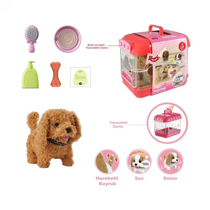 Mey İthalat®  JND-6806 Hareketli Köpek ve Işıklı Sesli Şeffaf Kafes Seti -Vardem Oyuncak